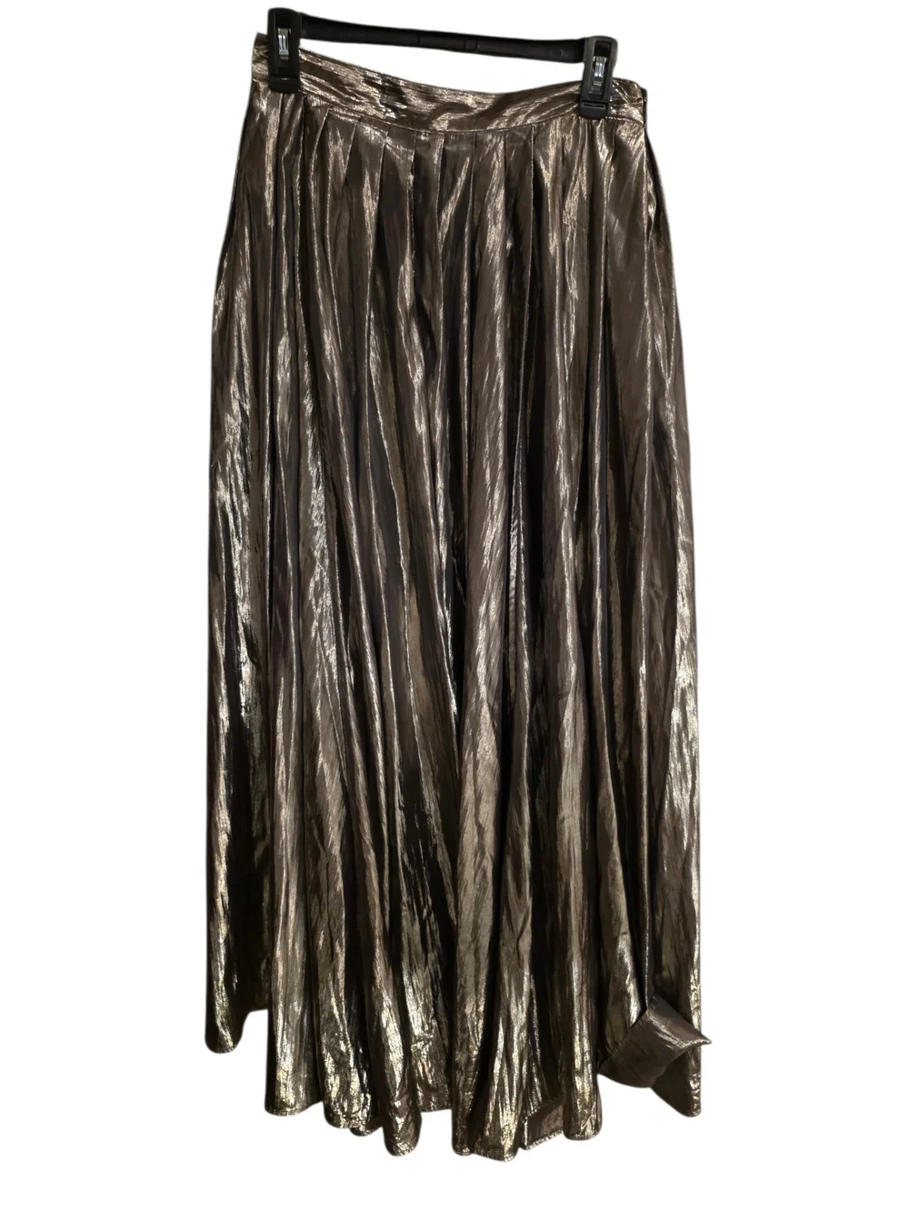 Free People Metallic Pleated Maxi Skirt Bronze Gold Size 10